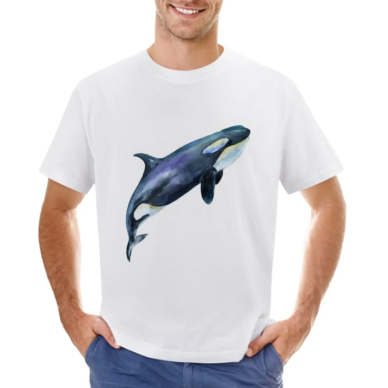 

Blue killer whale T-Shirt boys animal print plus sizes summer clothes plain mens tall t shirts