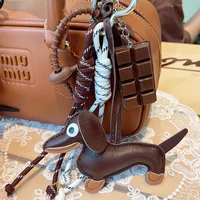 Keychain Retro Ins Style Sausage Dog Car Keychain Bag Pendant Hanging Rope Chocolate Weaving Rope Accessories 1