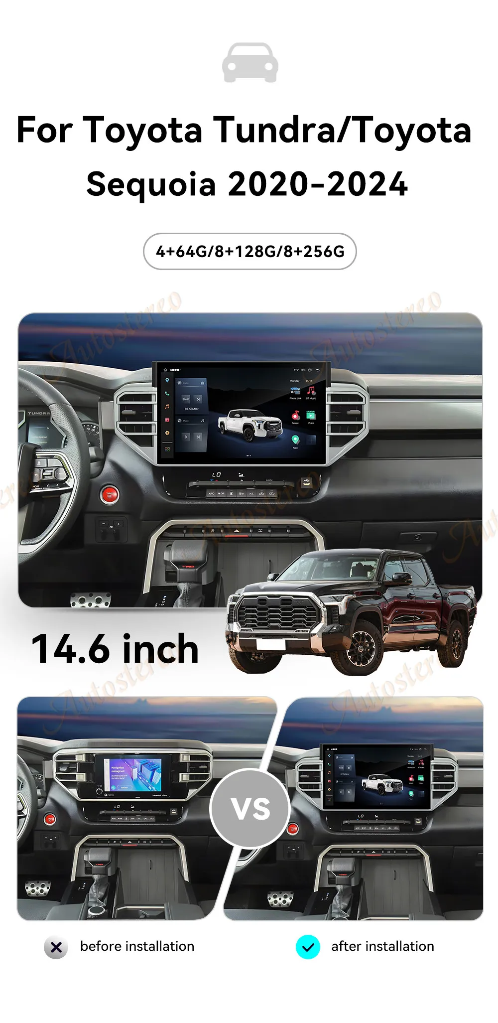 14 Inch Android Carplay For Toyota Tundra Sequoia 2020-2024 Tesla Style Car GPS