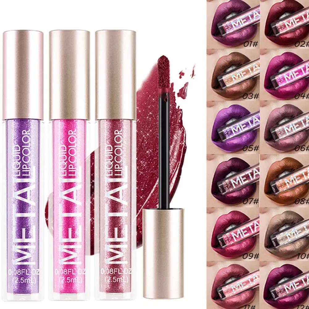 

12 Colors Long Lasting Pearlescent Lip Gloss Liquid Beauty Gloss Nonstick Cup Lip Red Lipstick Waterproof Lip Women Makeup U9H2