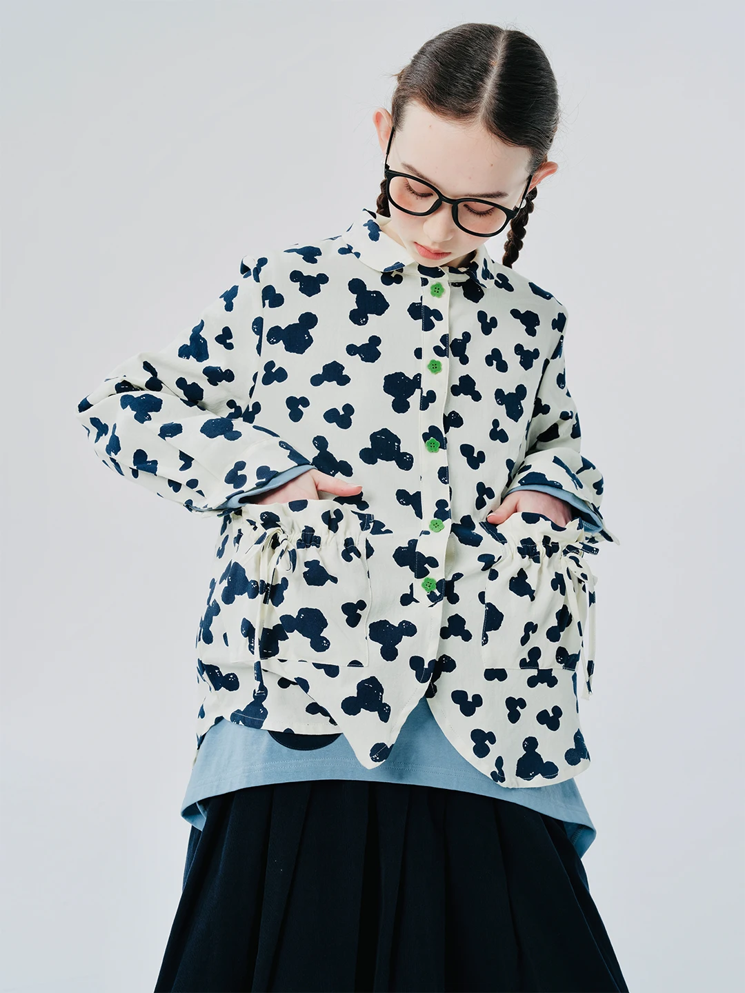 imakokoni 2024 spring new pure cotton pocket casual long-sleeved square collar shirt for women 244529
