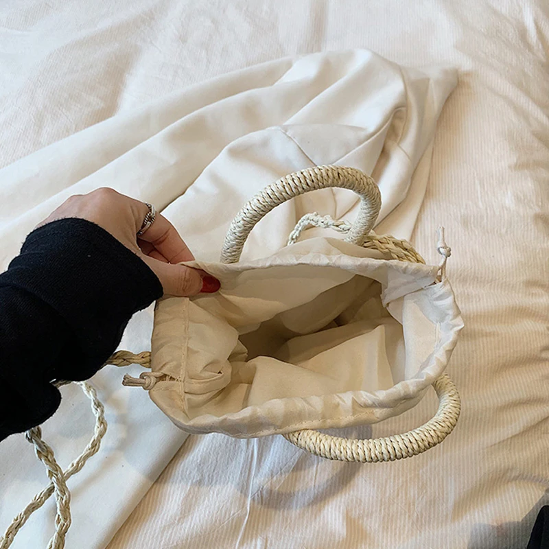 Casual Rattan Women Handbags Wicker Woven Hollow Shoulder Bags Summer Beach Basket Straw Bag Bali Big Purses Large Capacity Tote