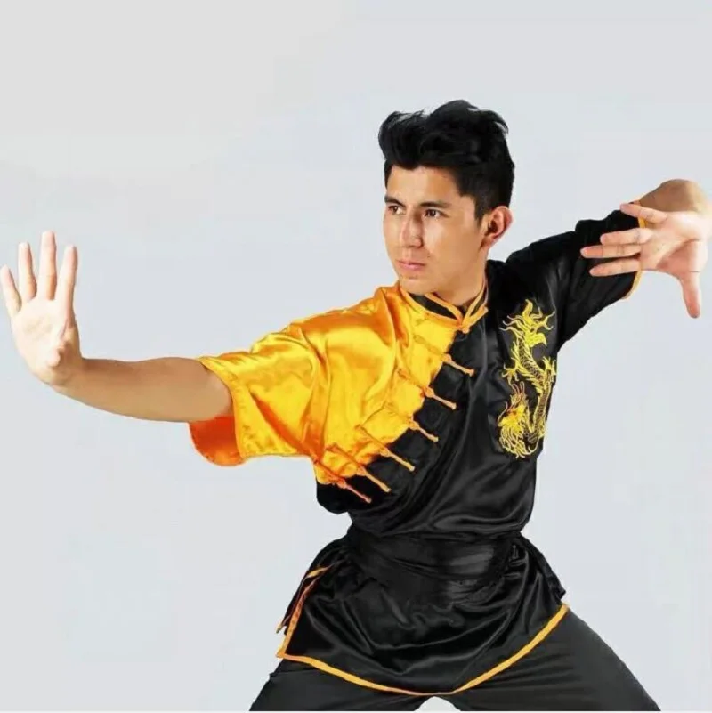 Chinese Style Men Women Embroidered Dragon Tai chi Wushu Uniform Kung Fu Suit Outdoor Sport Jacket Pants Sets New