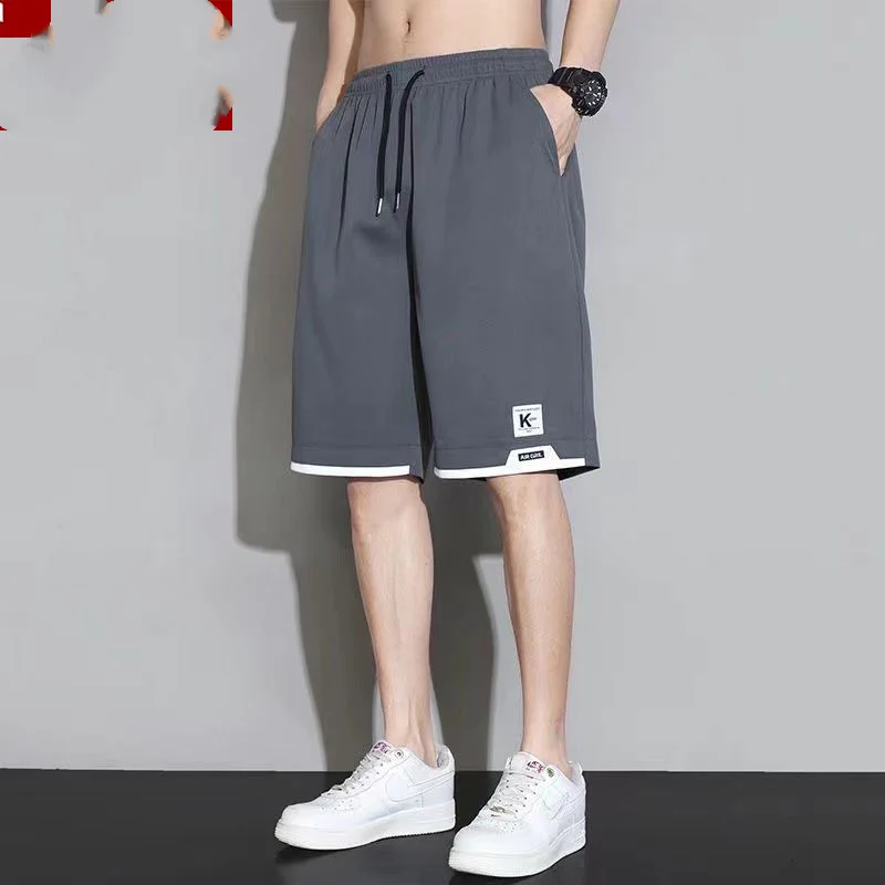 Summer New Fashion Elastic Waist Drawstring Straight Pants Man High Street Loose Pockets Patchwork Thin Ice Silk Fabric Shorts