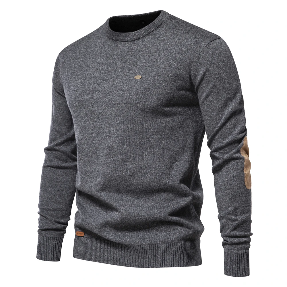 2023 New Autumn Cotton Sweater for Men O Neck Patchwork Sleeve Pullovers Men Solid Color Warm Winter Mens Sweaters