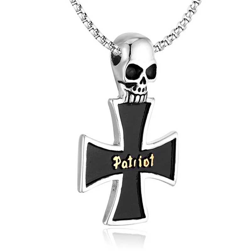 

Patriot Skull Cross Stainless Steel Men Women Necklaces Pendants Chain Punk Unique Trendy Fashion Jewelry Wholesale Dropshipping
