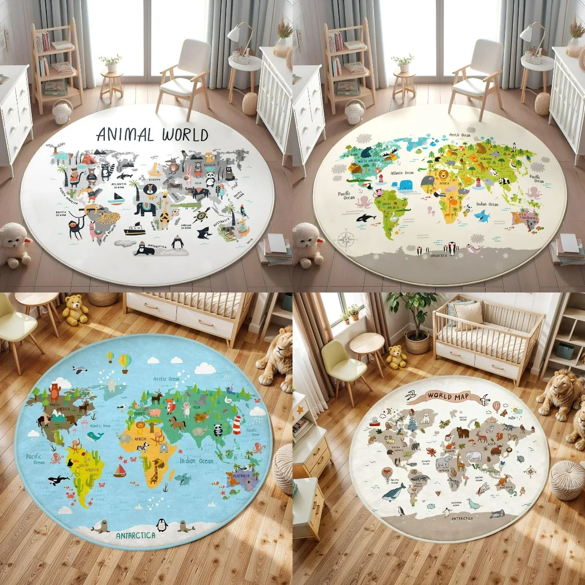 Tappetino da gioco per bambini Mappa del mondo degli animali