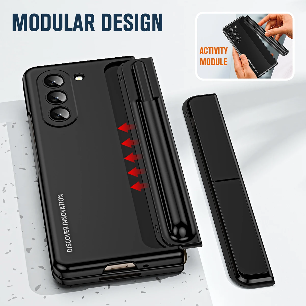Case For Samsung Galaxy Z Fold 5 4 5G With Front Screen Protector Glass Detachable Pen Slot Holder Bracket Plating Plastic Cover