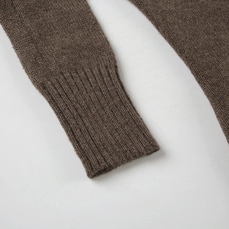 Y2K Brown V-neck Hooded Sweater Vintage Basic Slim Button Up Knitted Pullovers Autumn Casual Streetwear Outfits Lady
