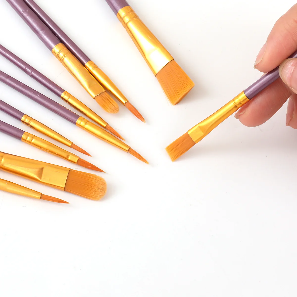 10Pcs/Lot Multi-functional Watercolor Brush Pearlescent Plastic Rod Nylon Hair Hook Line Gouache Oil Brush School Art Supplies 5