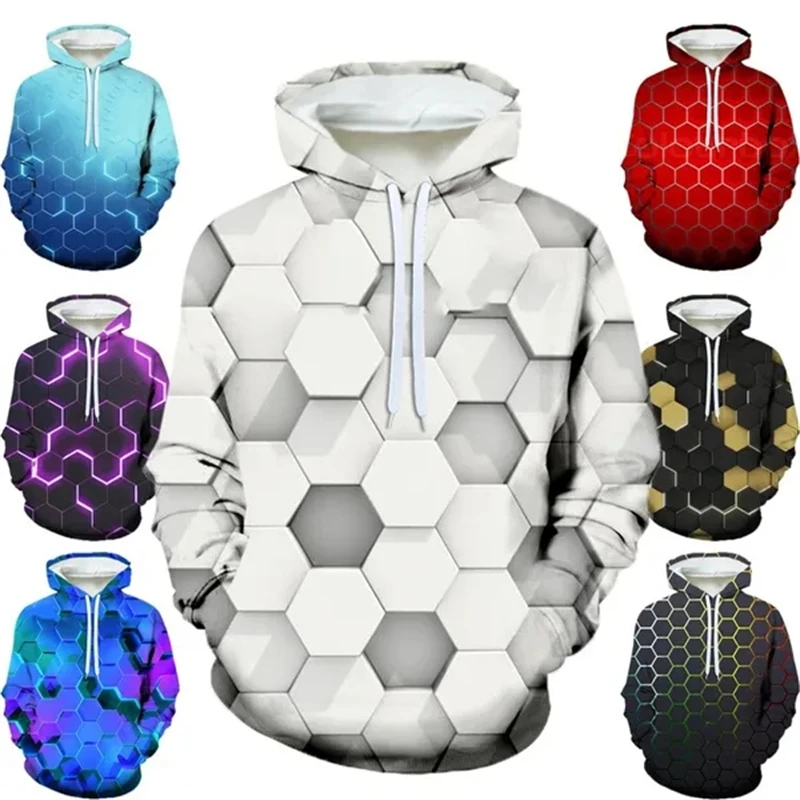 

New Fashion Abstract Geometric Hexagon Pattern 3D Printing Hoodie Casual Three-dimensional Cool Sweatshirt For Men Women Hooded