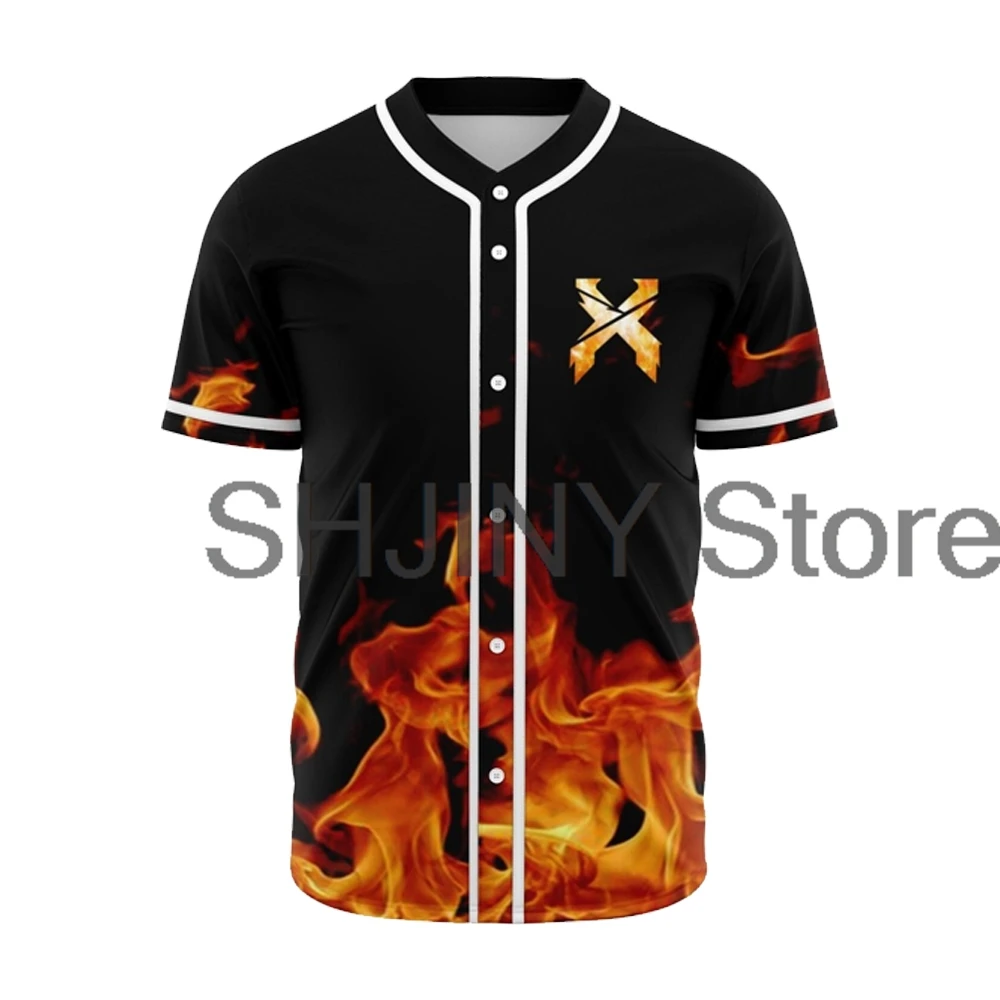 EDM 축제용 Excision Fire Jersey 야구 재킷 셔츠, V넥 반팔 티, 남녀공용 스트리트웨어 상의