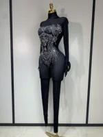 Stock Women Sexy Club Evening Party Wear Drag Queen Singer Dancer Stage Performance Costume Sparkly Rhinestone Stretch Jumpsuit - Image 2