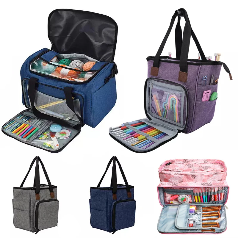 Yarn Storage Bag Oxford Cloth Knitting Crochet Tote for DIY Thread Wool Crochet Hooks Sewing Needles