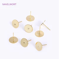 18K Gold Plated 6/8/10/12mm Round Post Earring,Brass Earring Studs Setting,Accessories For Earrings Jewelry Material Wholesale