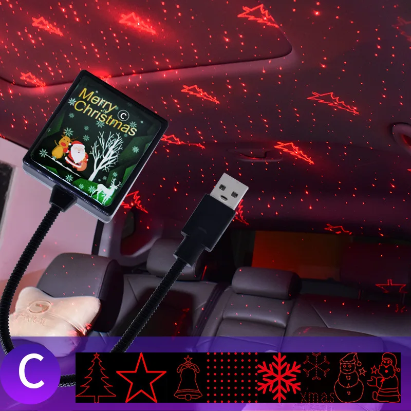 

1PCS Atmosphere Lamp 5v Comkes Dynamic Rotating Holiday Lighting Usb Port Christmas Decoration Car Projector Light Xmas Pattern