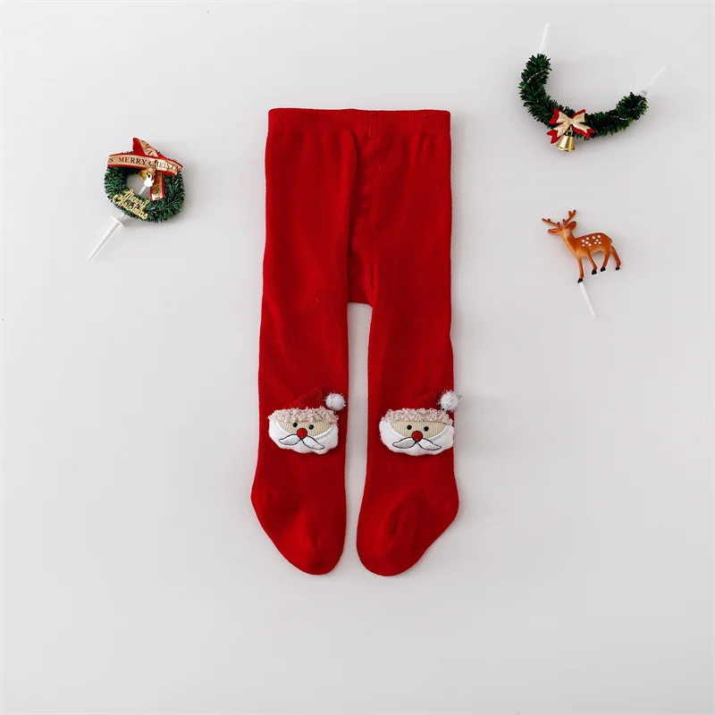 Christmas Baby Girls Tights Fashion Knitting Red Toddlers Leggings Autumn Cotton Pantyhose New Year Gifts Clothing Accessories knit tights girls pantyhose