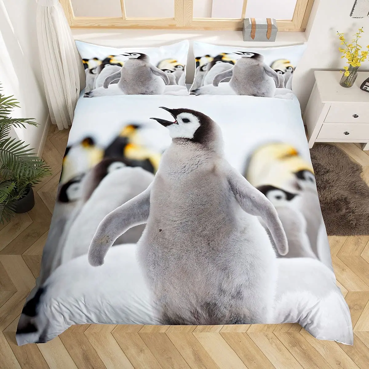 

Cute Penguin Duvet Cover Animal Pattern Bedding Set Comforter Cover for Boys Girls Kids Room Decor Full Size with 2 Pillow Case