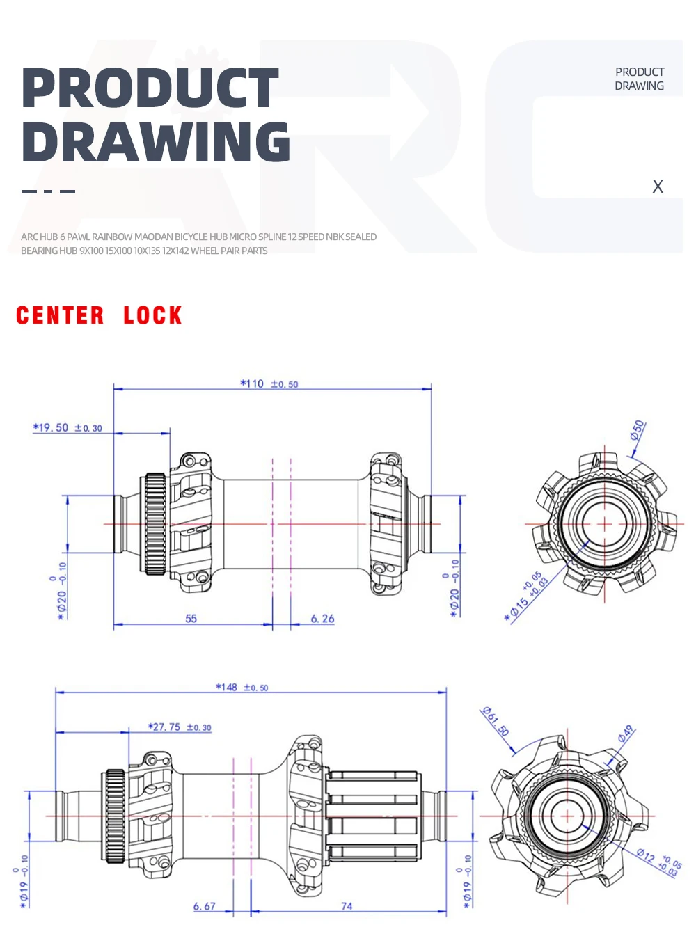 ARC-54T Ratschen-Boost-Hub, 28 Löcher Scheiben bremse, Aluminium legierung MTB-Würfel, 15x110, 12x148, Fahrrad-Hub 8, 9, 10, 11, 12V – Detail 5