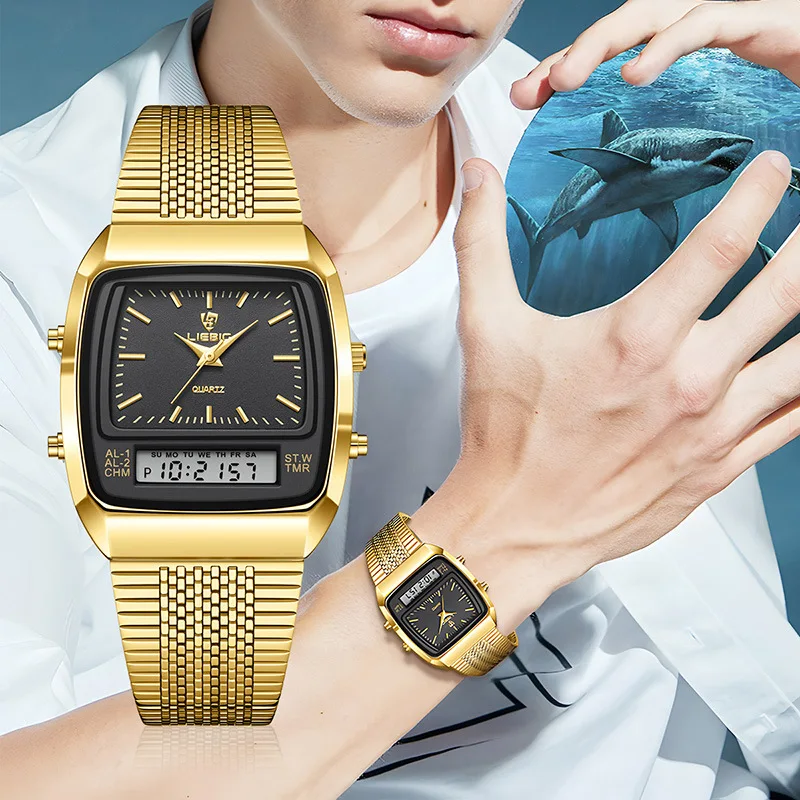 

UTHAI L80 Men's Watches Light Luxury Black Gold Business Retro Square Waterproof Male's Clock Watch Steel Fashion Quartz Watch