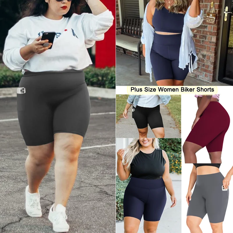 VITALINOVO Women Plus Size Biker Shorts Pockets High Waist Tummy Control Shorts for Yoga Workout Running Volleyball yoga shorts,workout shorts