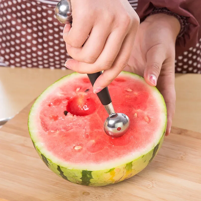 2in1 Dual-head Fruit Ball Carving Knife Kiwi Fruit Waterlemon Scoop Melon Digger Jar Mashed Potato Baller Ice Cream Spoon