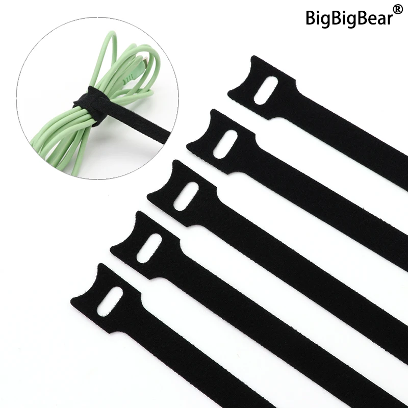 

Releasable Cable Ties Wire Organizer Black 15 20 25 30cm Nylon Hook Loop Straps Wrap Zip Bundle Bandage Tie Plastics Fastening