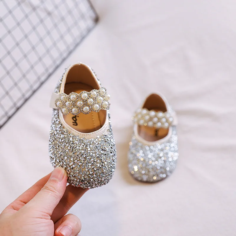 

Bright Diamond Princess Single Shoes Baby Soft-soled Toddler Shoes Infant Girls Party Dress Shoes Bling Bling Mary Janes Silver