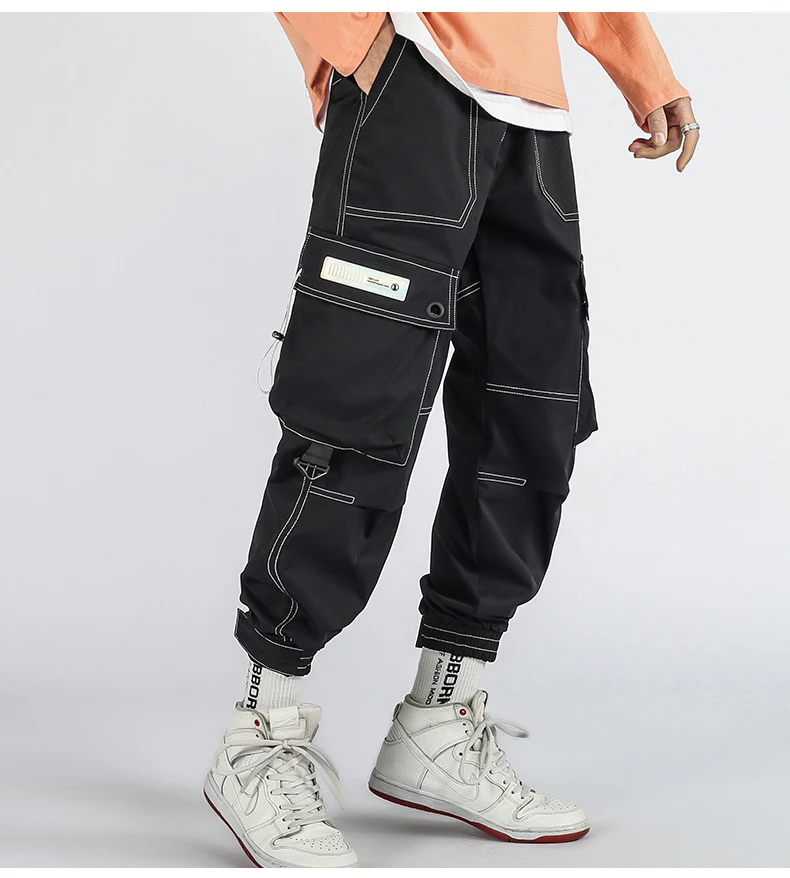 Joggers Cargo Pants for Men Casual Hip Hop Hit Color Pocket Male Trousers Sweatpants Streetwear Ribbons Techwear Pants business casual pants