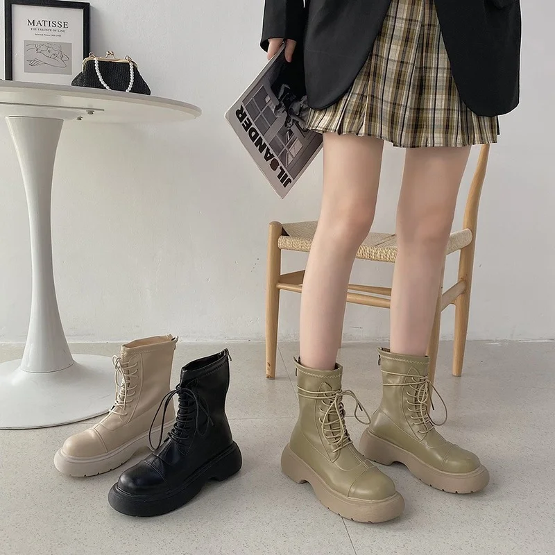 

Fashion Korean Style Boots Women's Autumn Nice New Retro British Style Short Boots Wild Thick-soled Single Boots Thin Boots