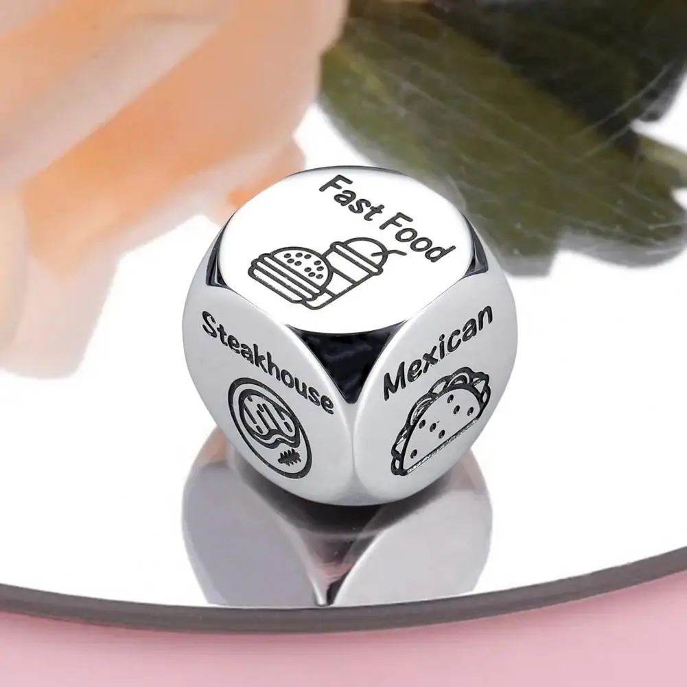 Food Decision Dice Stainless Steel Date Night Meal Decision Maker Valentines Day Movies Decision Dice Entertainment Dice Game