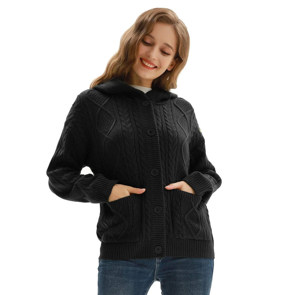 Women Long Sleeve Knitted Hooded Cardigan Jumper Jacket Winter Warm Sweater Coat