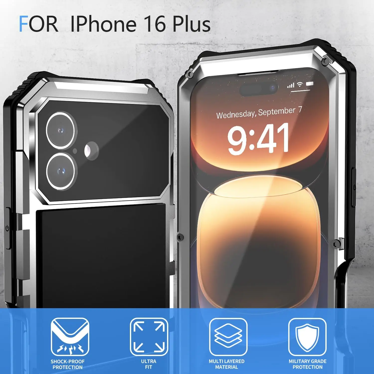 Triple-Layer Heavy Duty Metal Protective Case with Military-Grade Bumper and Screen Shield