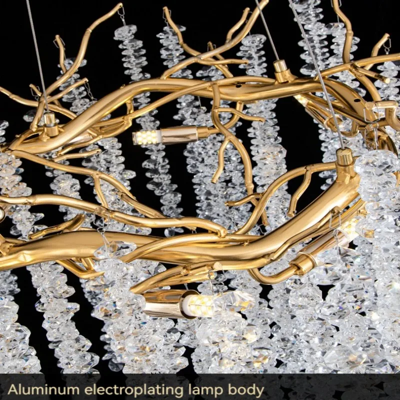 Round Branch Crystal Chandelier For Dining Room Kitchen Living Room Bedroom Gold Modern Luxury Hanging Branches Chandeliers led chandelier,ceiling chandelier,art lighting fixtures