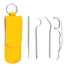 

4PCS Stainless Steel Toothpick Set With Portable Toothpick Holder Outdoor Household Travel Tooth Probe Tweezers With Storage Bag