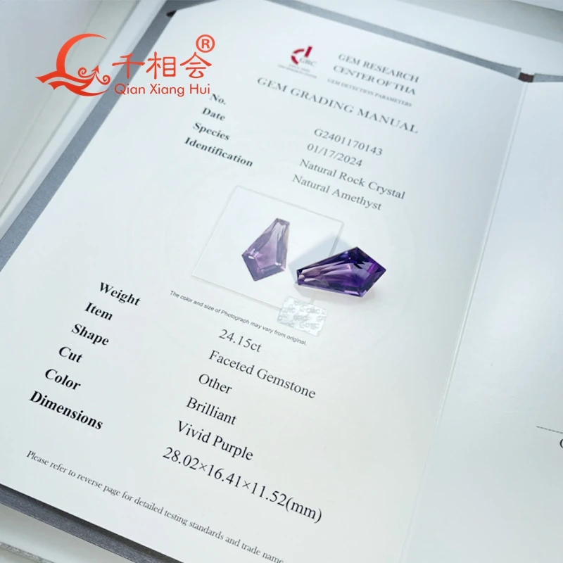 Natural Amethyst Gemstone Kite Shape Loose Stone 24-32 Carat for Jewelry Making Certified Beautiful by GRC