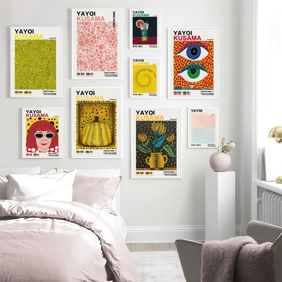 Giappone Yayoi Kusama Eyes Fiori Di Zucca Poster E Stampe Nordici Wall Art Canvas Painting Immagini A Parete Per La Decorazione Del Soggiorno