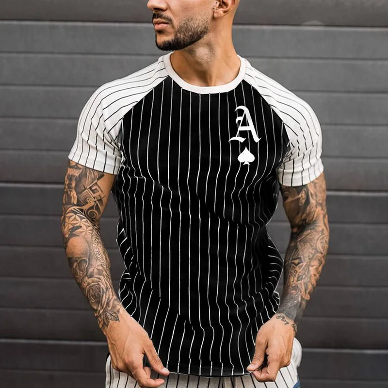 

2023 Oversized T-shirt Men's T-shirt Summer Men's Street Style Round Neck Shirt Fashion Poker Short Sleeve Zebra Stripe Printed