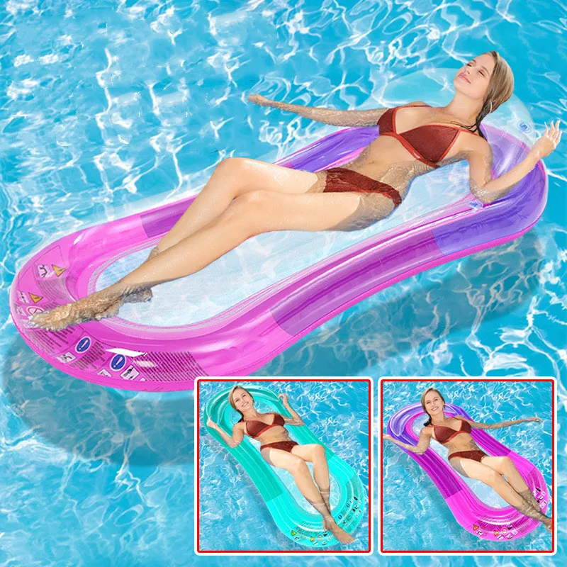 

Transparent Gradient Mesh Inflatable Floating Row Water Hammock Swimming Air Mattress Summer Pool Beach PVC Float Bed Lounger