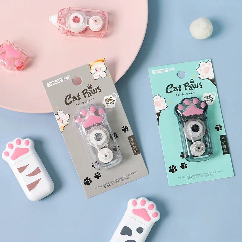 고양이 발톱 휴대용 수정 테이프, Kawaii 화이트 아웃 교정기 프로모션 선물 문구 학생 학교 사무실 공급, 2 개