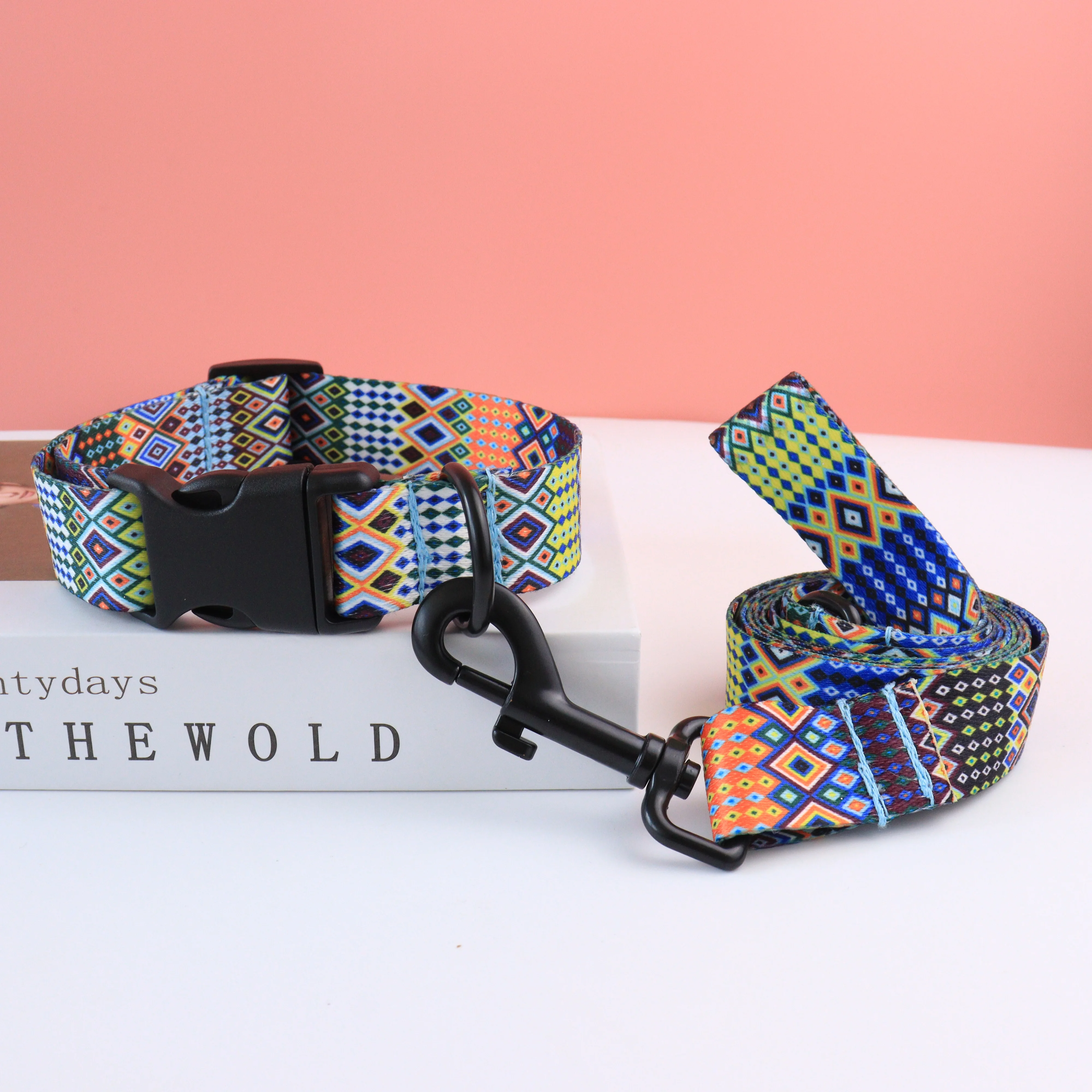 Personalized Stylish Ethnic Pet Collar Nylon Printed Dog Collar Leash Set Adjustable Free Engraved ID for Small Medium Large Dog dog collar pet harness leash set pet harness set pet leash set