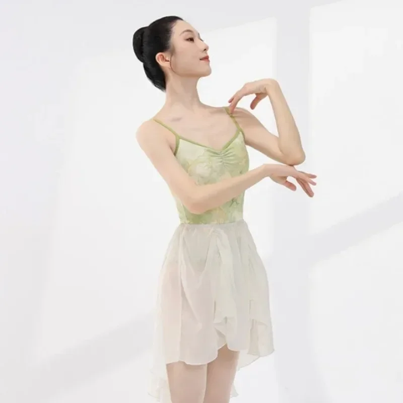 Ballet Leotard For Women Color-blocked Print Sling Leotards Gymnastics Bodysuit Adult Modern Dance Clothes Training Costume