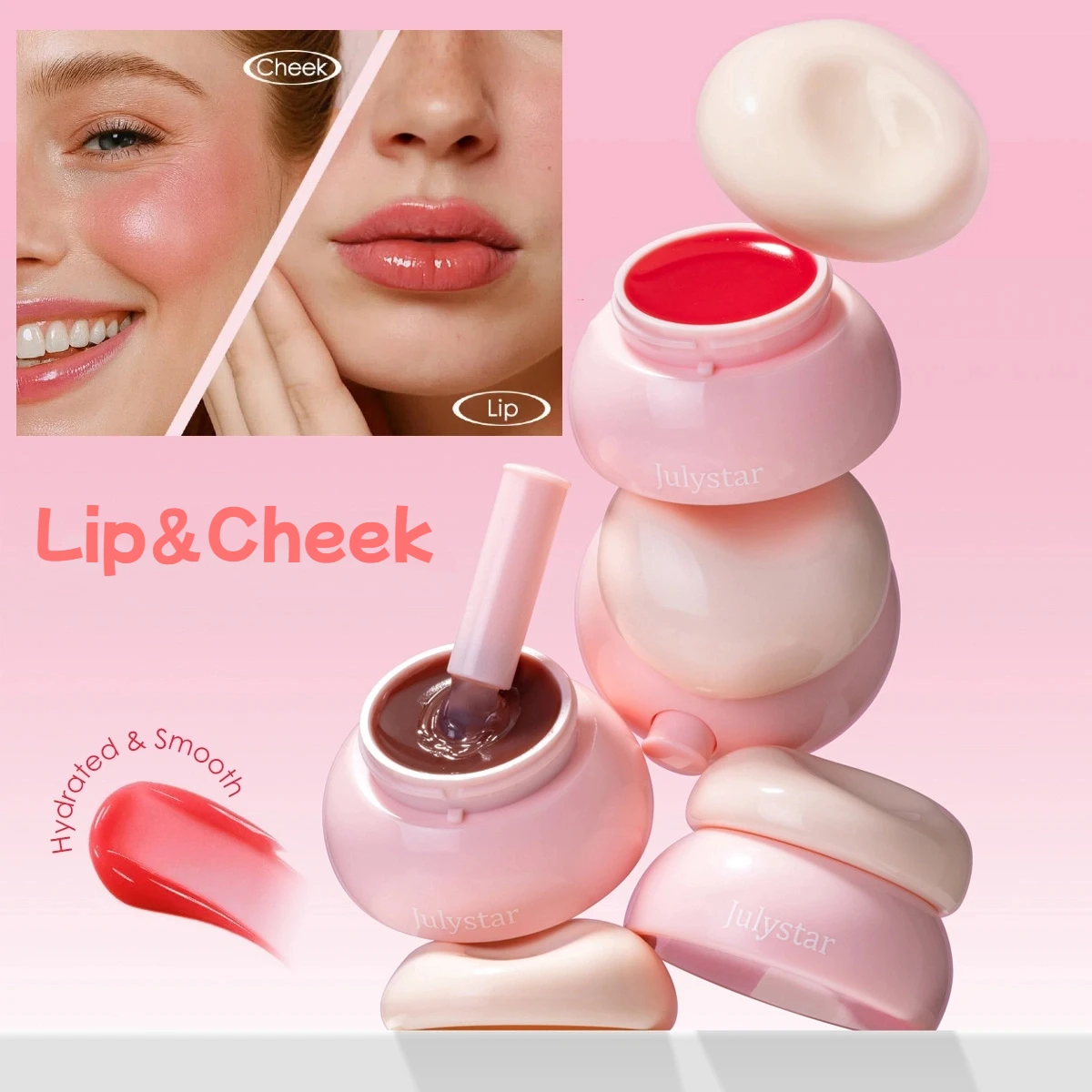 8 kleuren potglans hydraterende spiegelglas Li Glaze Listick hydraterende gel in blik Lis Cheek Blush crème tint_voghion.com