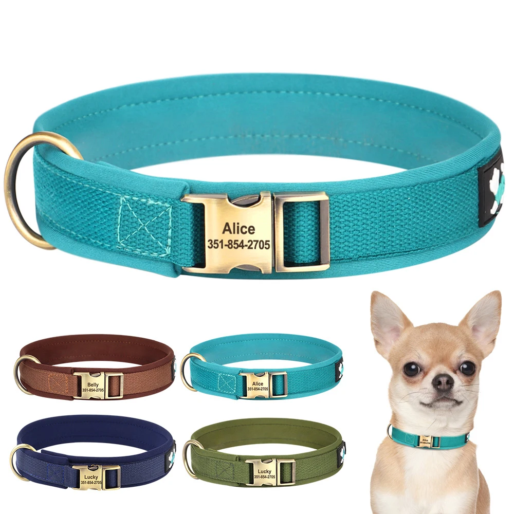 Free Engaved Dog Collar Durable Nylon Pet Dogs Name Buckle Collars Soft Padded Bulldog Pug Necklace for Small Medium Large Dogs