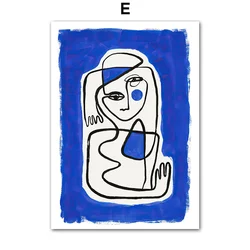 Blue Abstract Minimalist Canvas Art - Female Silhouette with Pigeons - 50X70 cm No Framed (E)