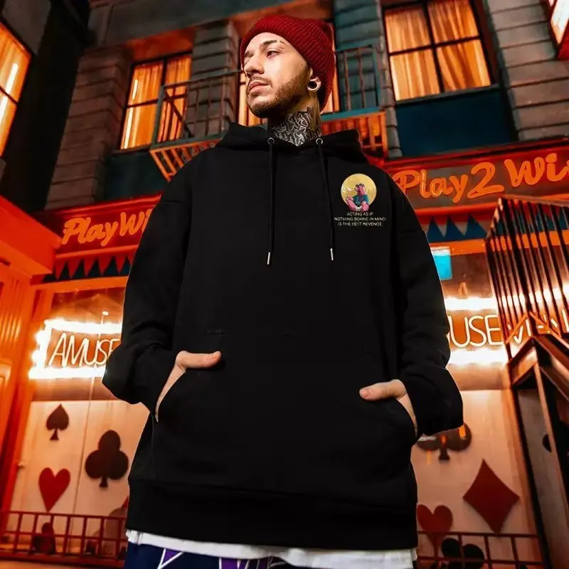 Hooded Sweater Men's Trendy Brand Large Size M-8XL Men's Autumn And Winter Style Plush And Thick Fat Hip-hop Pullover Jacket