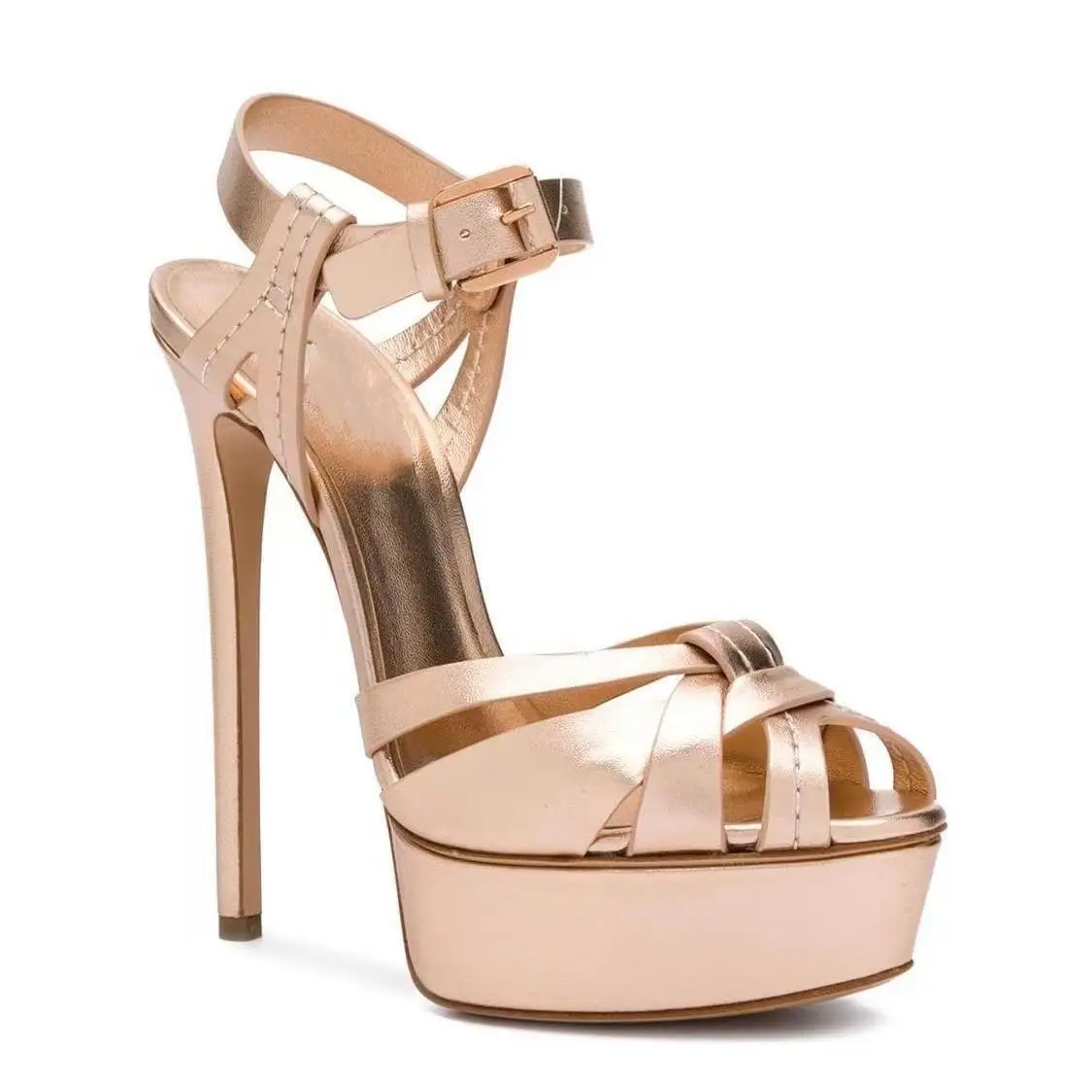 

Round Peep Toe Platformed Cut-outs Stiletto High Heels Gladiator Sandals Women Buckle Strap Elegant Dress Party Slingback Shoes
