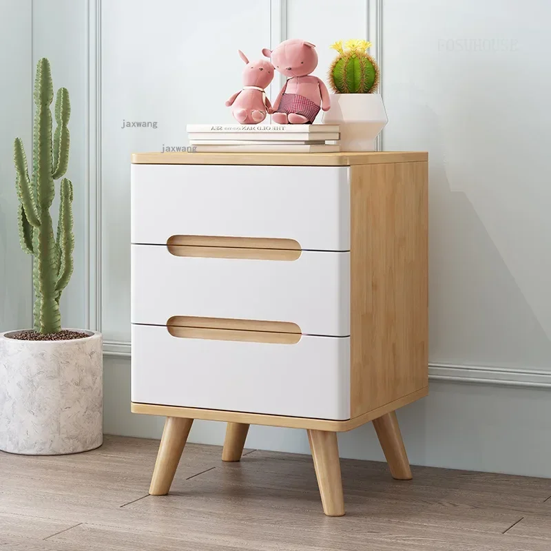 Nordic Solid Wood Apartment Children's Bedside Tables Bedroom Living Room Locker Simple Dormitory Study Kids Storage Cabinets H