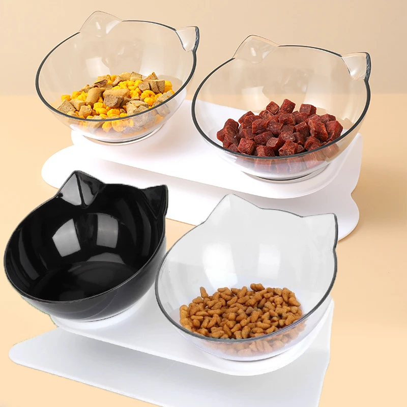 Double Cat Feeding Bowl PC Plastic Cat Shape 2 Cat feeder Container 15 Degree Tilted Pet Inclination Stand Cats Feeding Bowl Double Cat Feeding Bowl PC Plastic Cat Shape 2 Cat feeder Container 15 Degree Tilted Pet Inclination Stand Cats Feeding Bowl