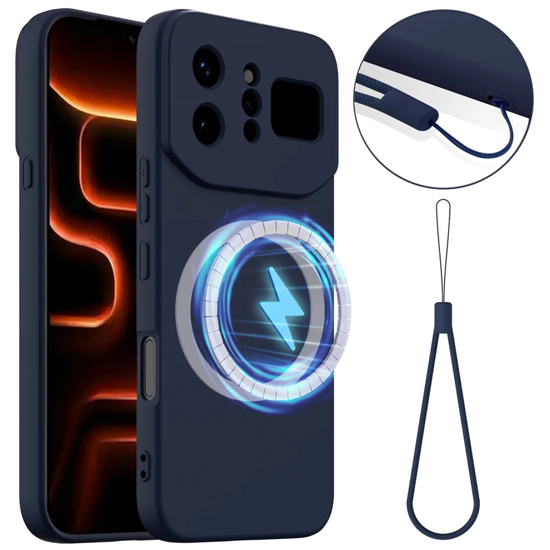 ELVEV Magnetic Soft Premium Silicone Phone Case with Flocking Interior and Strap Protection